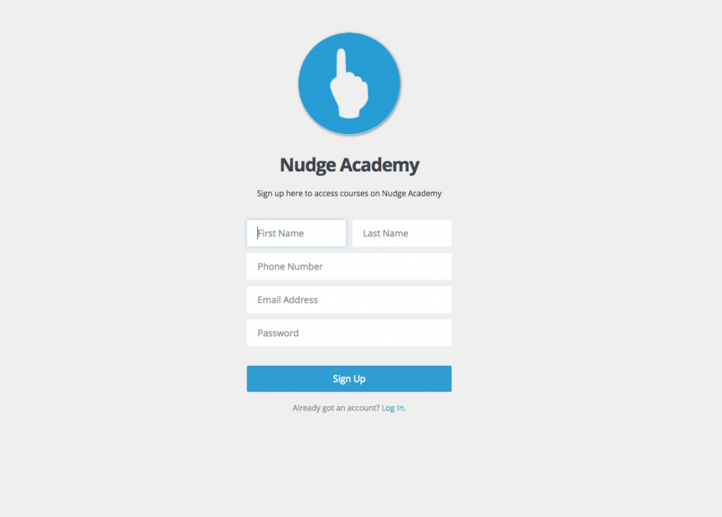 Nudge Coach and Wyzed Sign Up Page